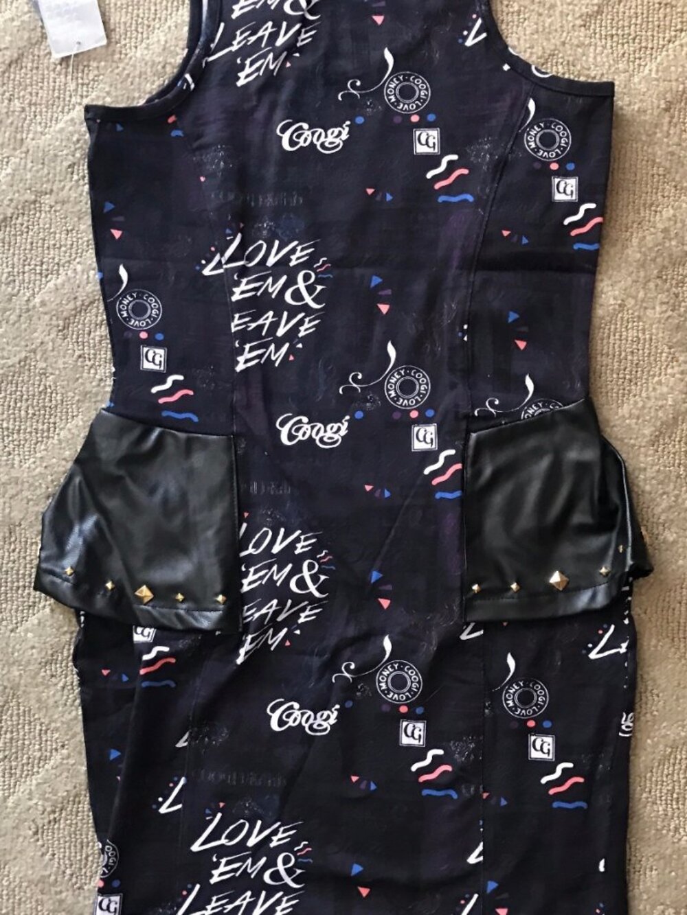 COOGI Love 'em Leave 'em Black Peplum Dress Leather Accent NWT - Picture 3 of 6